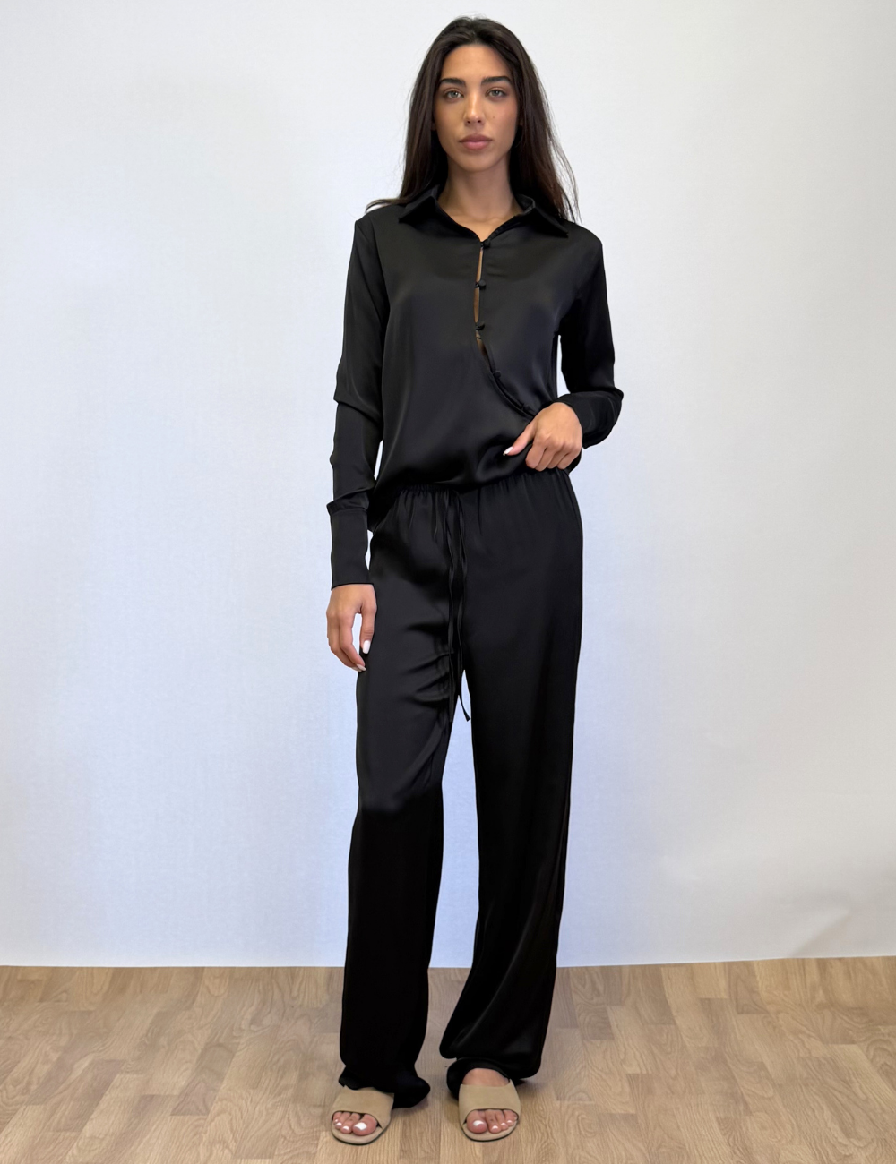 Silk Asymmetric Top In Black