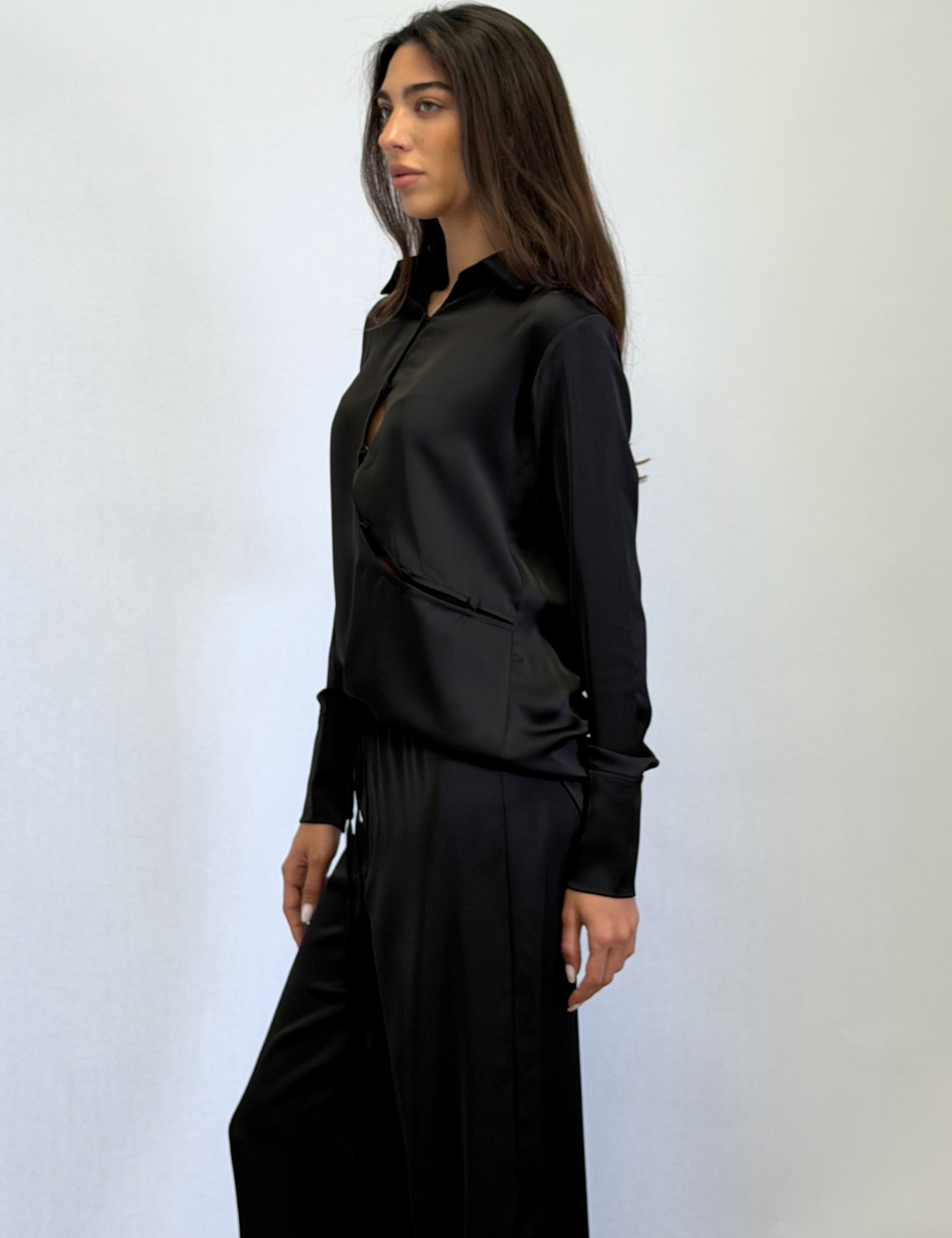 Silk Asymmetric Top In Black