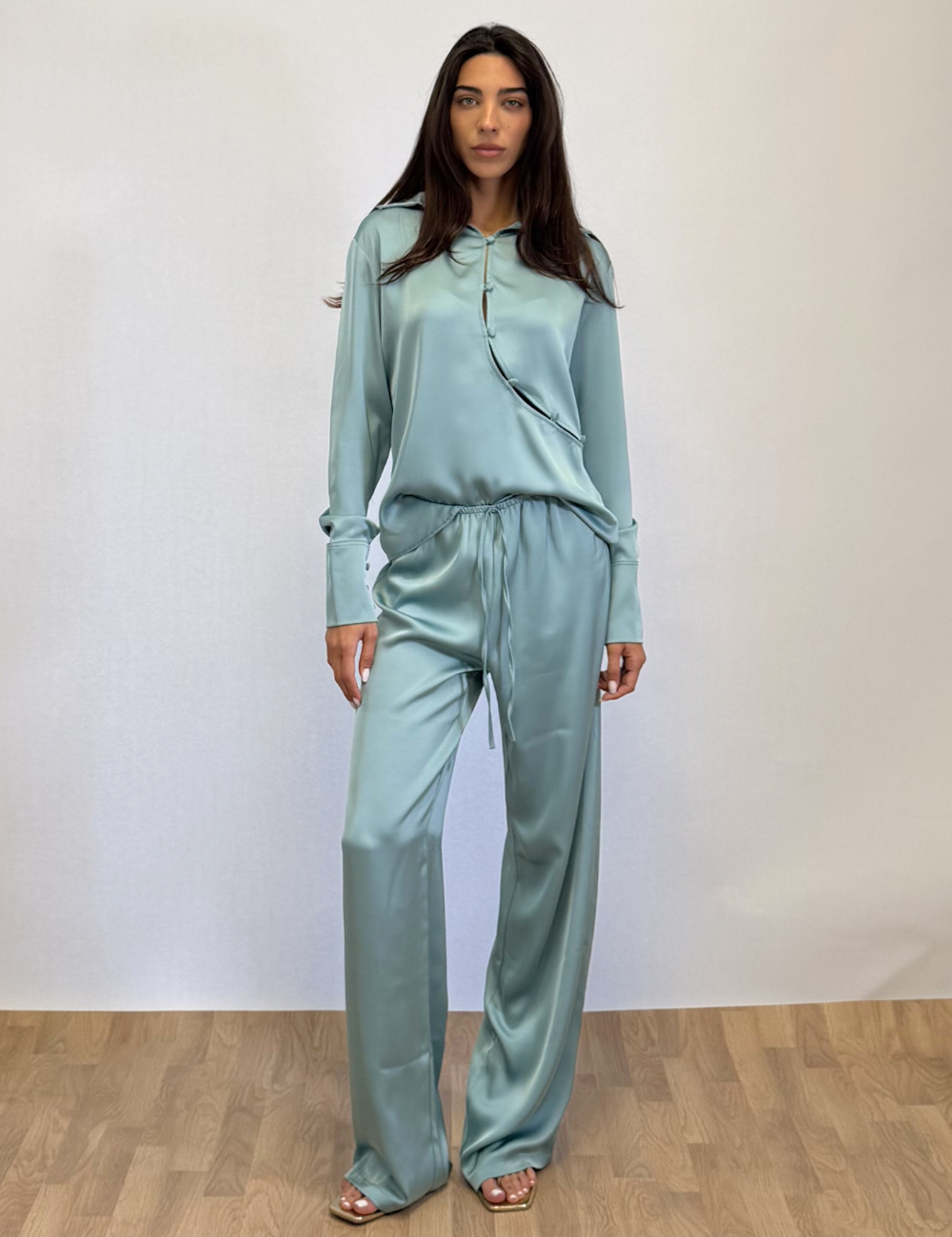 Silk Asymmetric Top In Teal