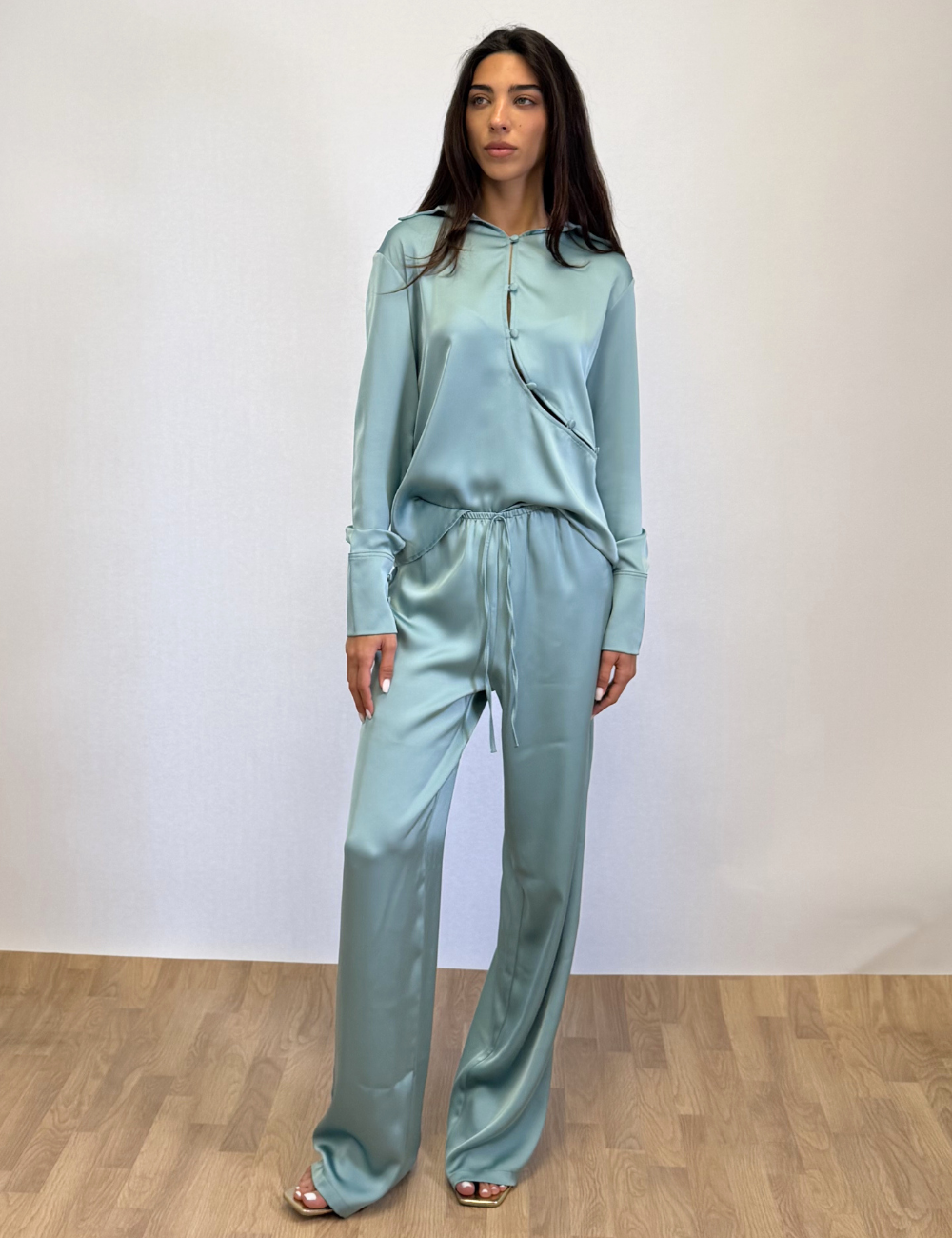 Silk Asymmetric Top In Teal