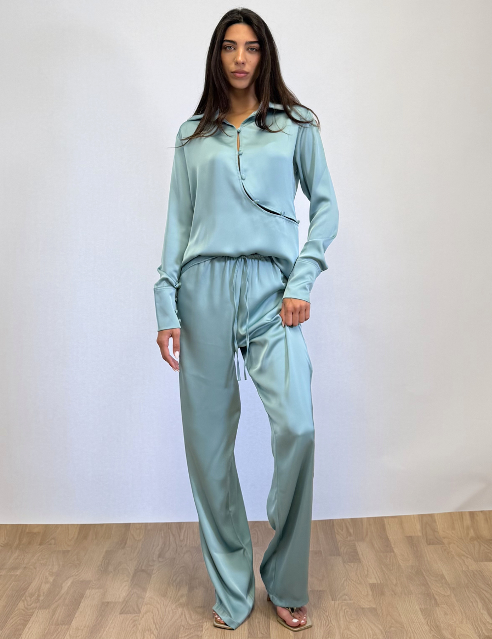 Silk Asymmetric Top In Teal