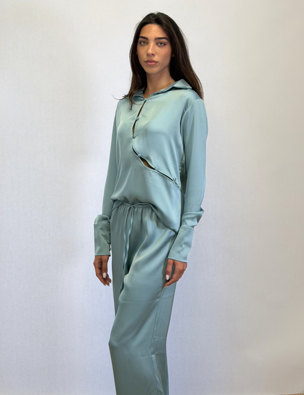 Silk Asymmetric Top In Teal