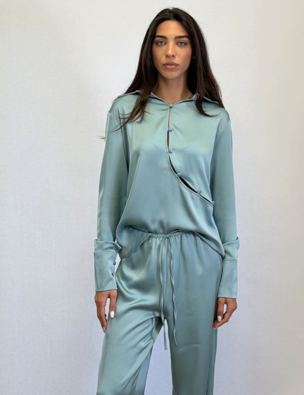 Silk Asymmetric Top In Teal