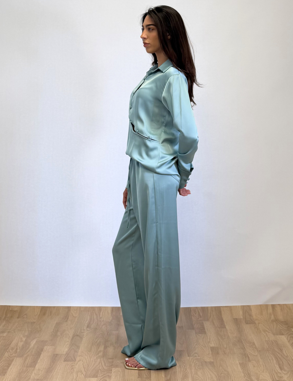 Silk Asymmetric Top In Teal