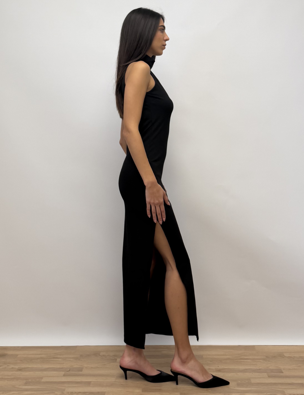 High Neck Dress With A Slit