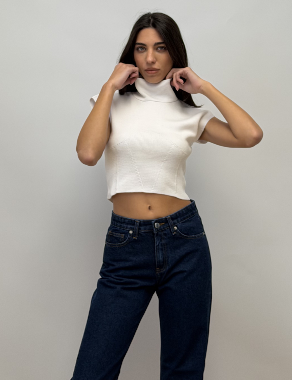 High Neck Cap-Sleeve Top