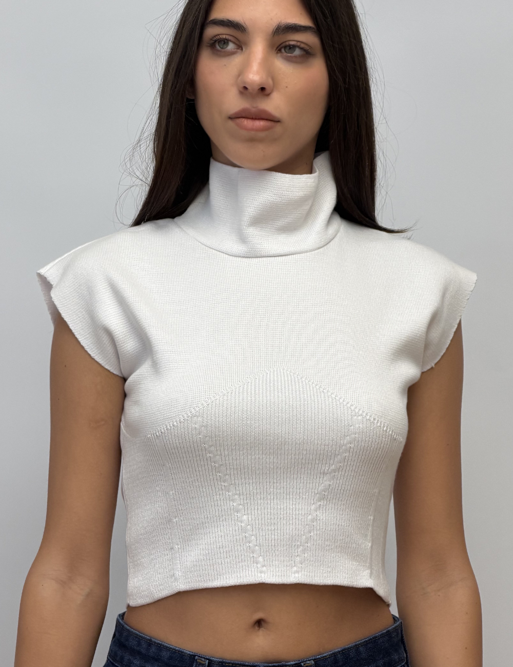 High Neck Cap-Sleeve Top