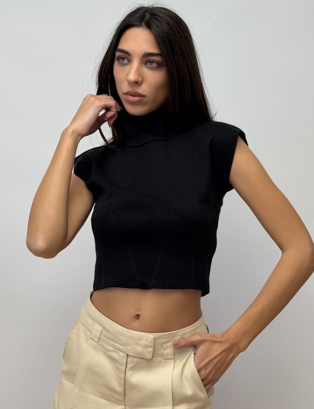 High Neck Cap-Sleeve Top