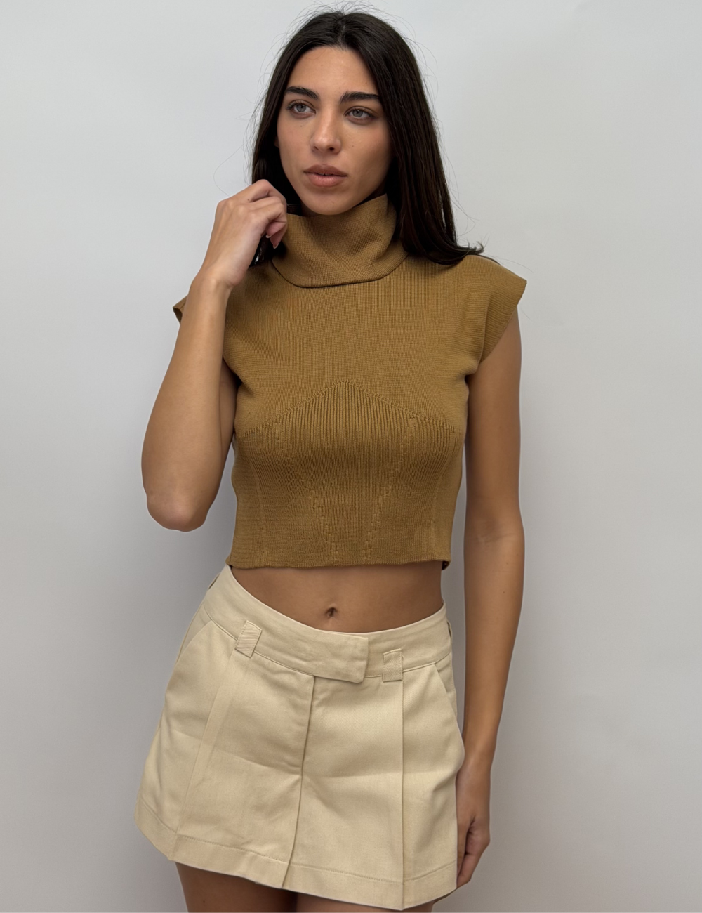 High Neck Cap-Sleeve Top