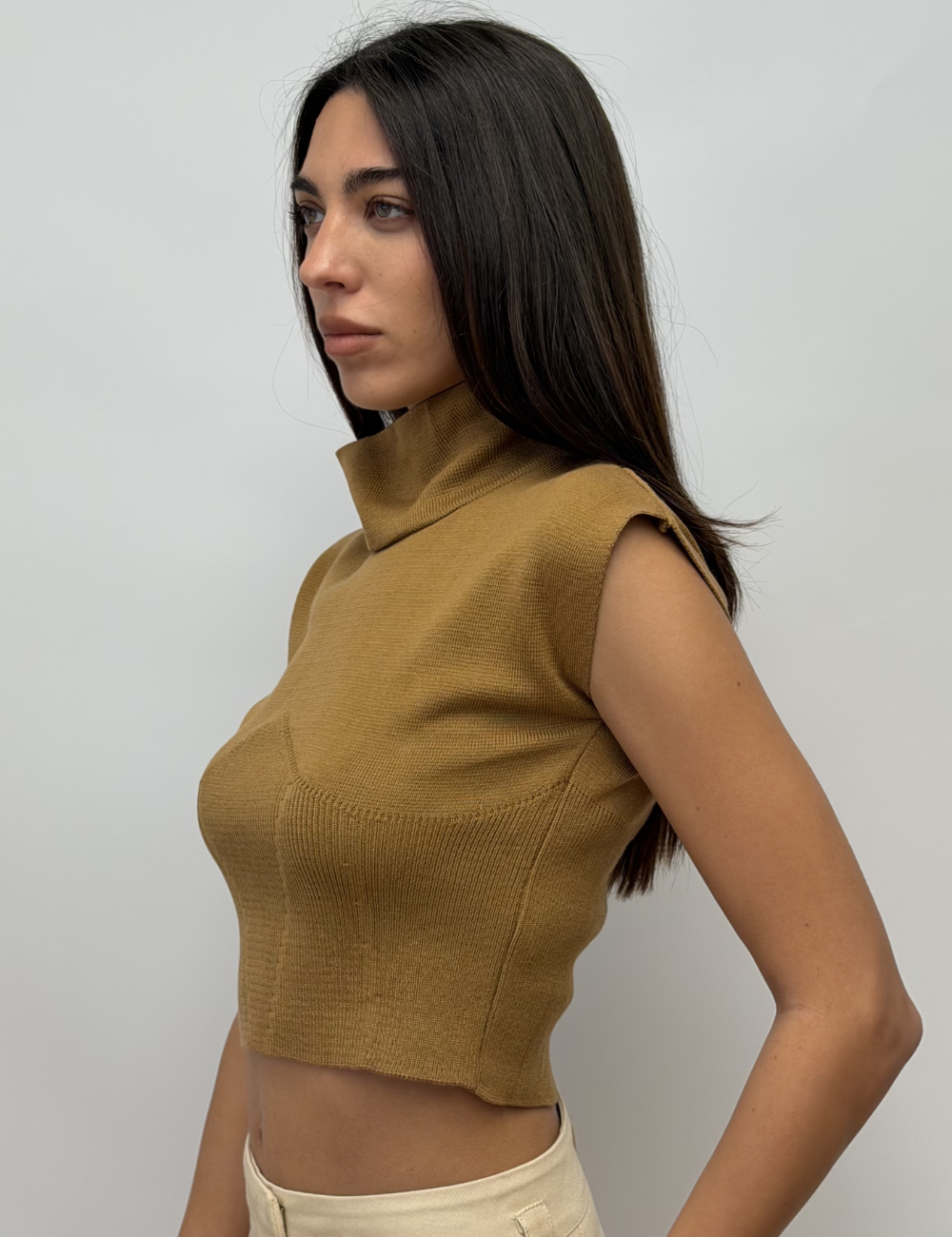 High Neck Cap-Sleeve Top