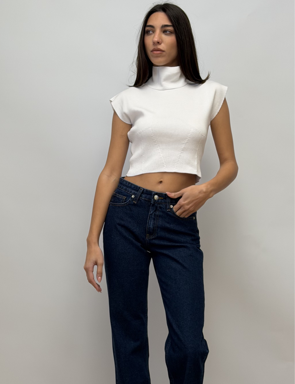 High Neck Cap-Sleeve Top