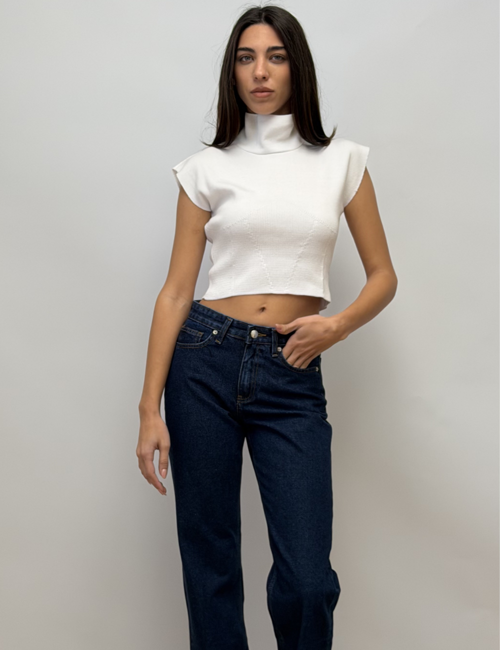 High Neck Cap-Sleeve Top