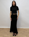 High Neck Knit Top With Shoulder Pads