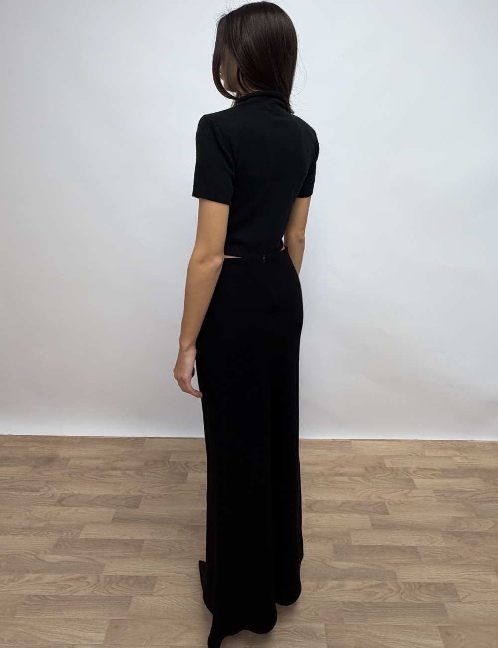 High Neck Knit Top With Shoulder Pads