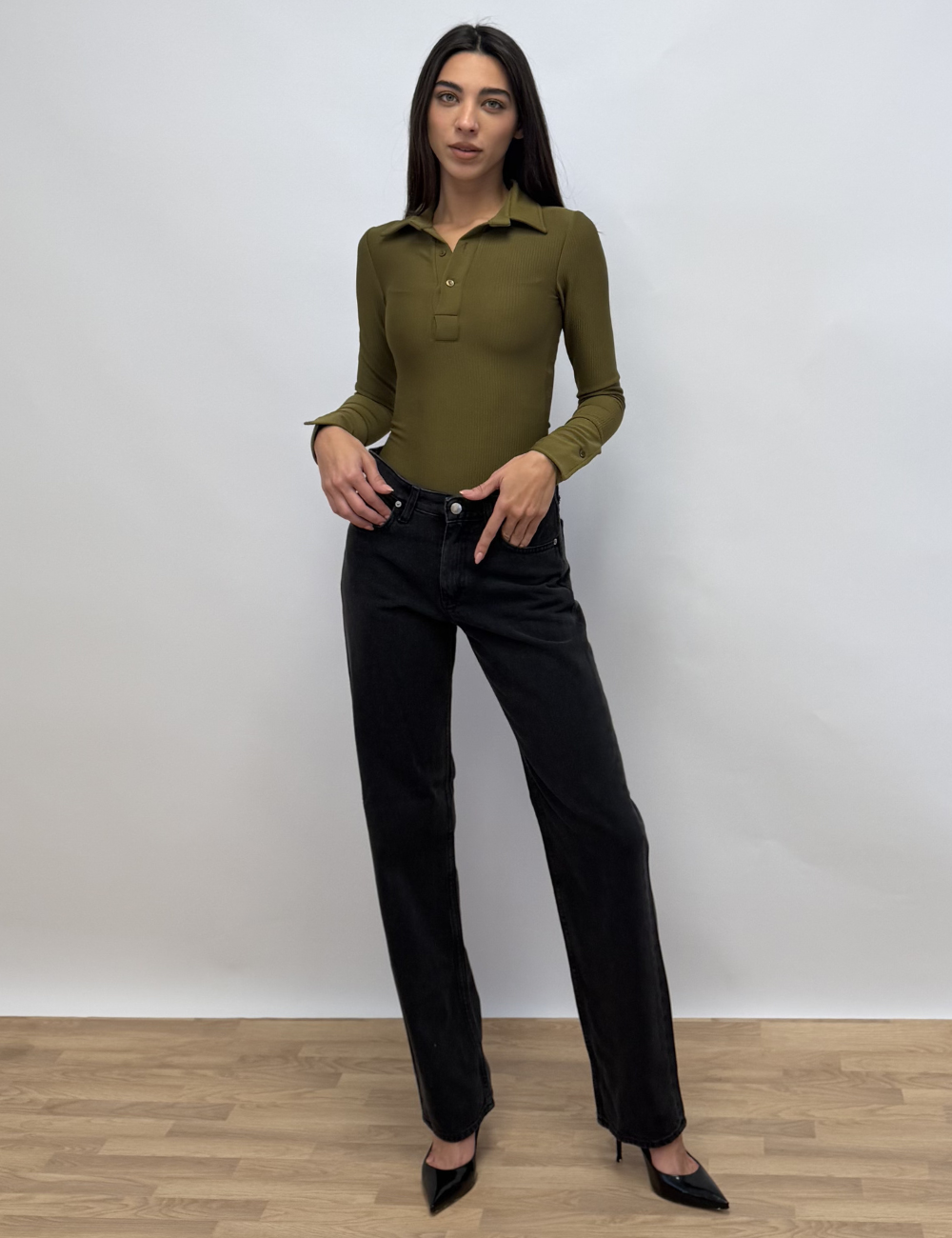 Long Sleeve Ribbed Polo