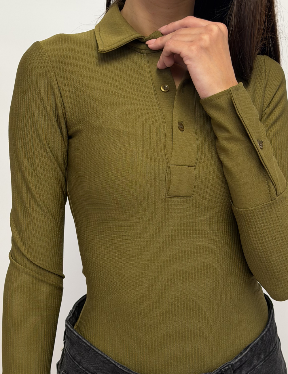 Long Sleeve Ribbed Polo